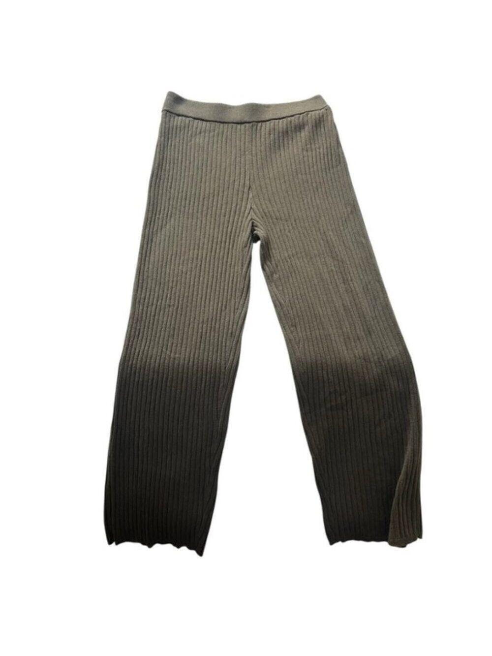 Ribbed Knit Wide Leg High Waisted Sweater Pants Olive Green M